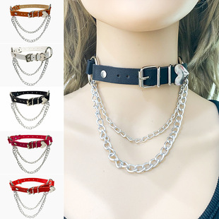 European and American Cross-Border Choker Heart Heart Chain Collar Personalized Harajuku Neck Chain Clavicle Chain Pu Leather Neck Chain Neck Strap