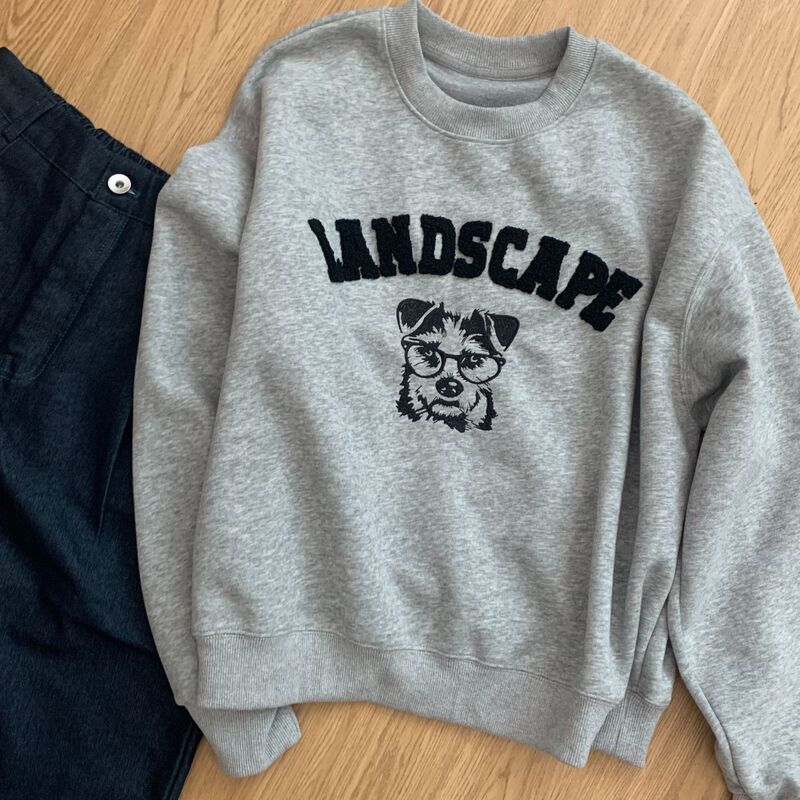 WENYUE Puppy Embroidered Round Neck Pullover Sweat Loose Korean Casual All-match Top
