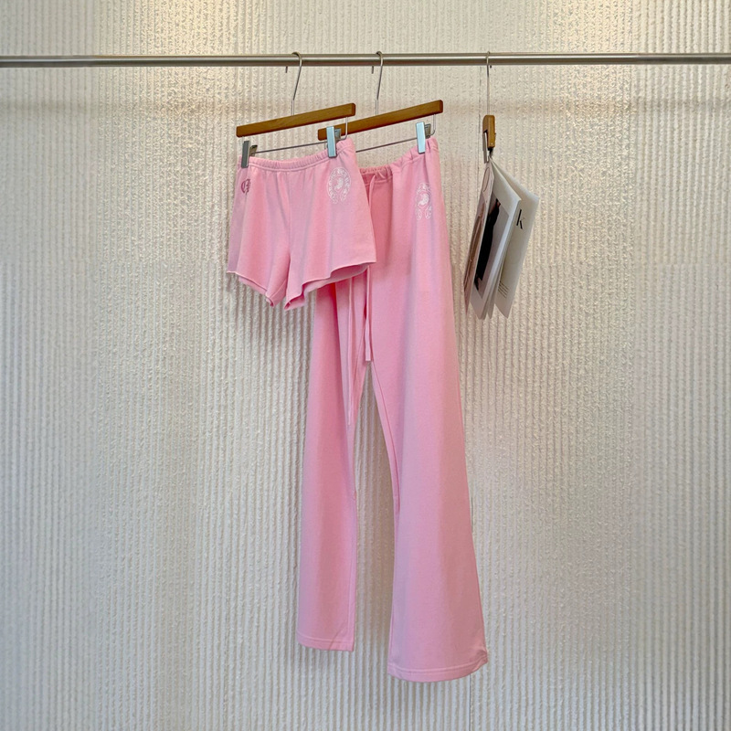 High-Quality In-Stock 26Ss New Ch Croton Pink Sports Wide-Leg Sweatpants Casual Long Pants for Women