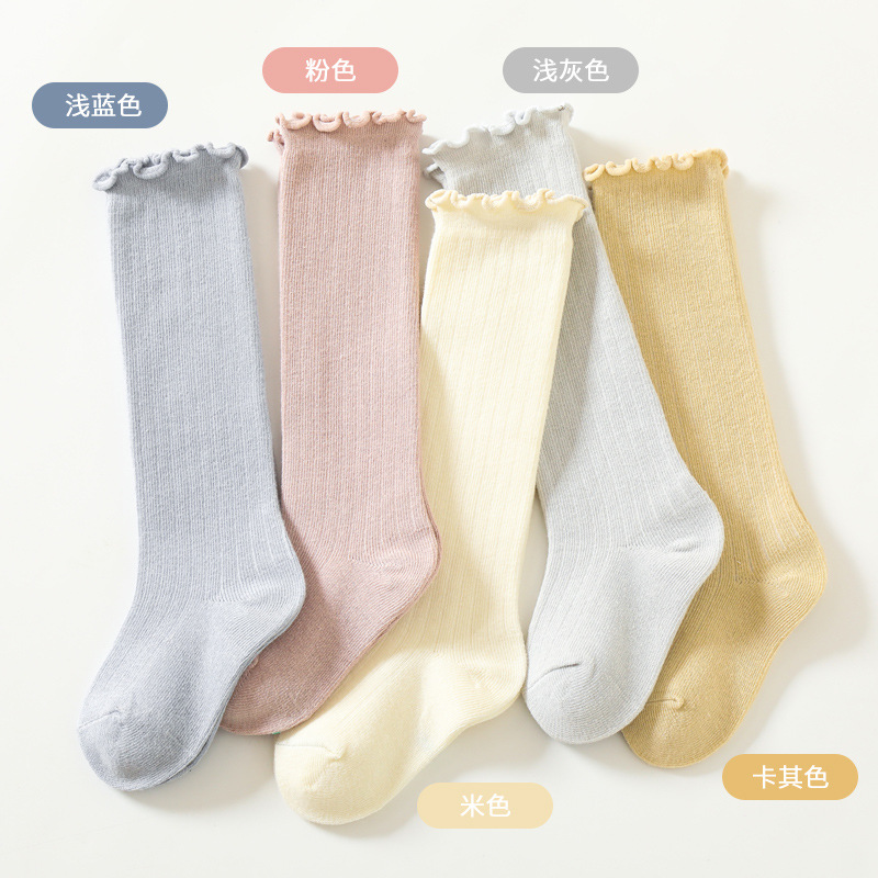 Nuevos calcetines de media pantorrilla de oreja de madera para niños de otoño e invierno calcetines de encaje de bebé sobre la rodilla calcetines largos sueltos calcetines para niños y niñas