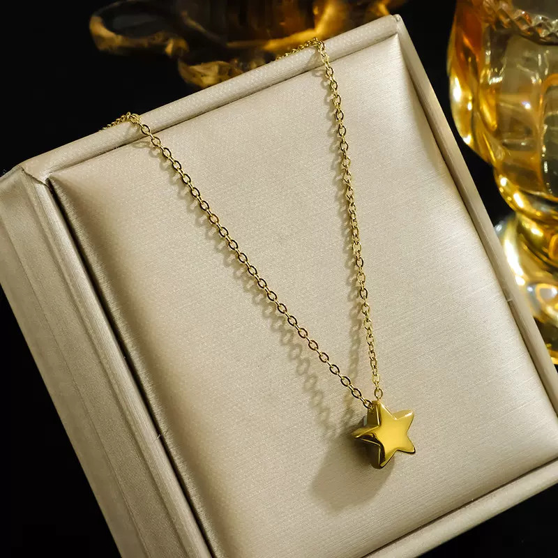 幸运星简约五角星星钛钢项链女文艺复古锁骨链镀18K真金电镀饰品