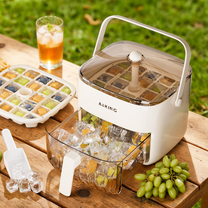 Presione la rejilla de hielo para congelar el molde de cubitos de hielo, refrigerador doméstico, artefacto de fabricación de hielo, caja de almacenamiento de hielo de gran capacidad, grado alimenticio, doble capa con tapa