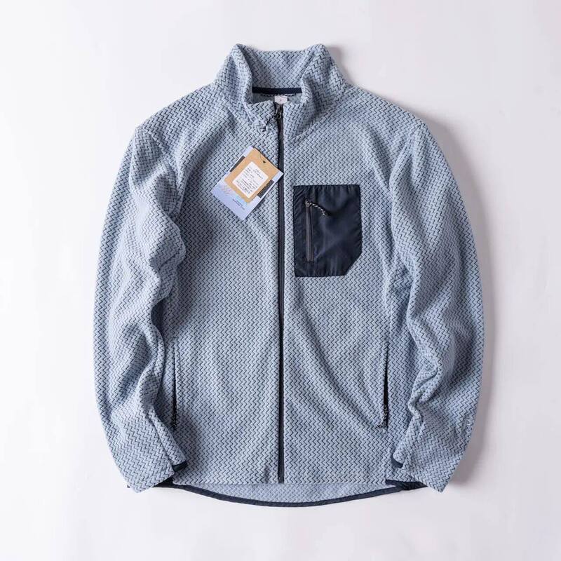Affordable Alternative! R1 Series! Unisex Zip-Up Fleece Jacket with Wave Pattern and Fleece Lining, Long-Sleeve Sweatshirt Coat