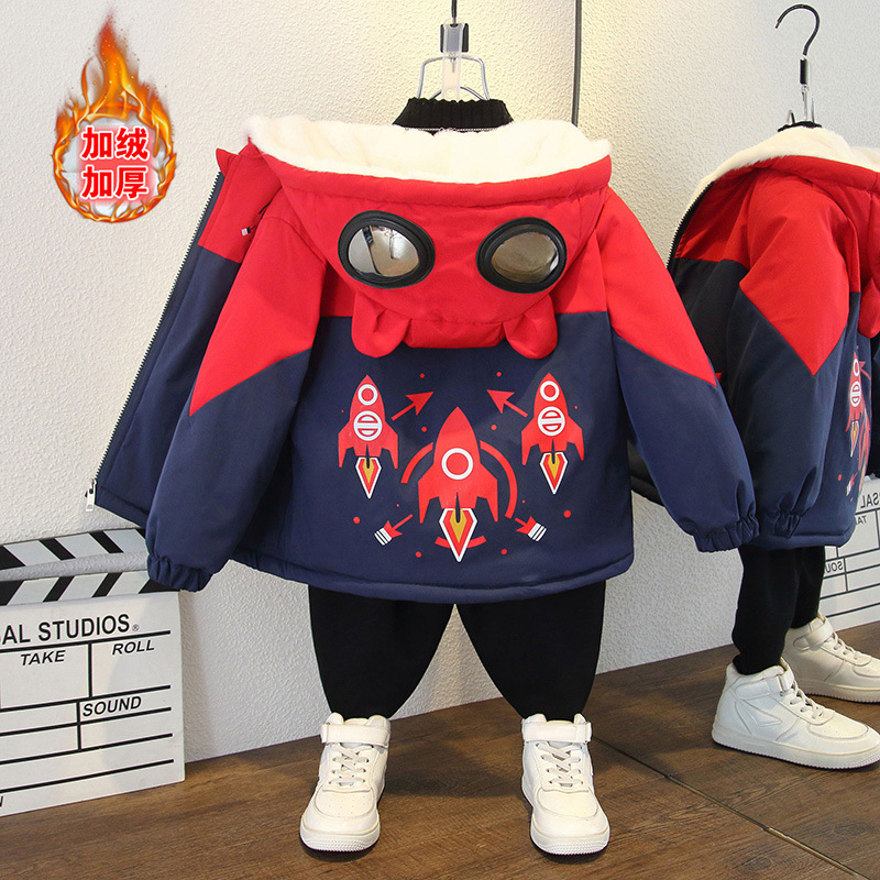 Children's Clothing Boys' Fleece-Lapel Jacket Winter Little Boy's Casual Short Pike Clothing Large Children's Winter Hooded Coat