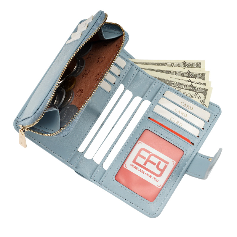 Verano nuevo bolso de color sólido multi-funcional de las mujeres billetera de moda simple de media longitud cartera para niñas puwallet