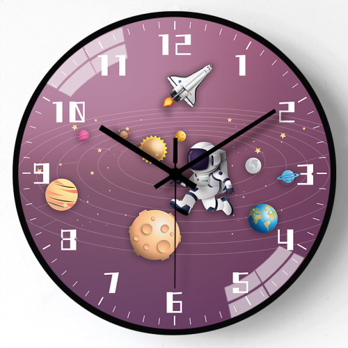 8-inch 20cm Cartoon Astronaut Clock Children's Room Wall Clock Home Bedroom Silent Creative Clock
