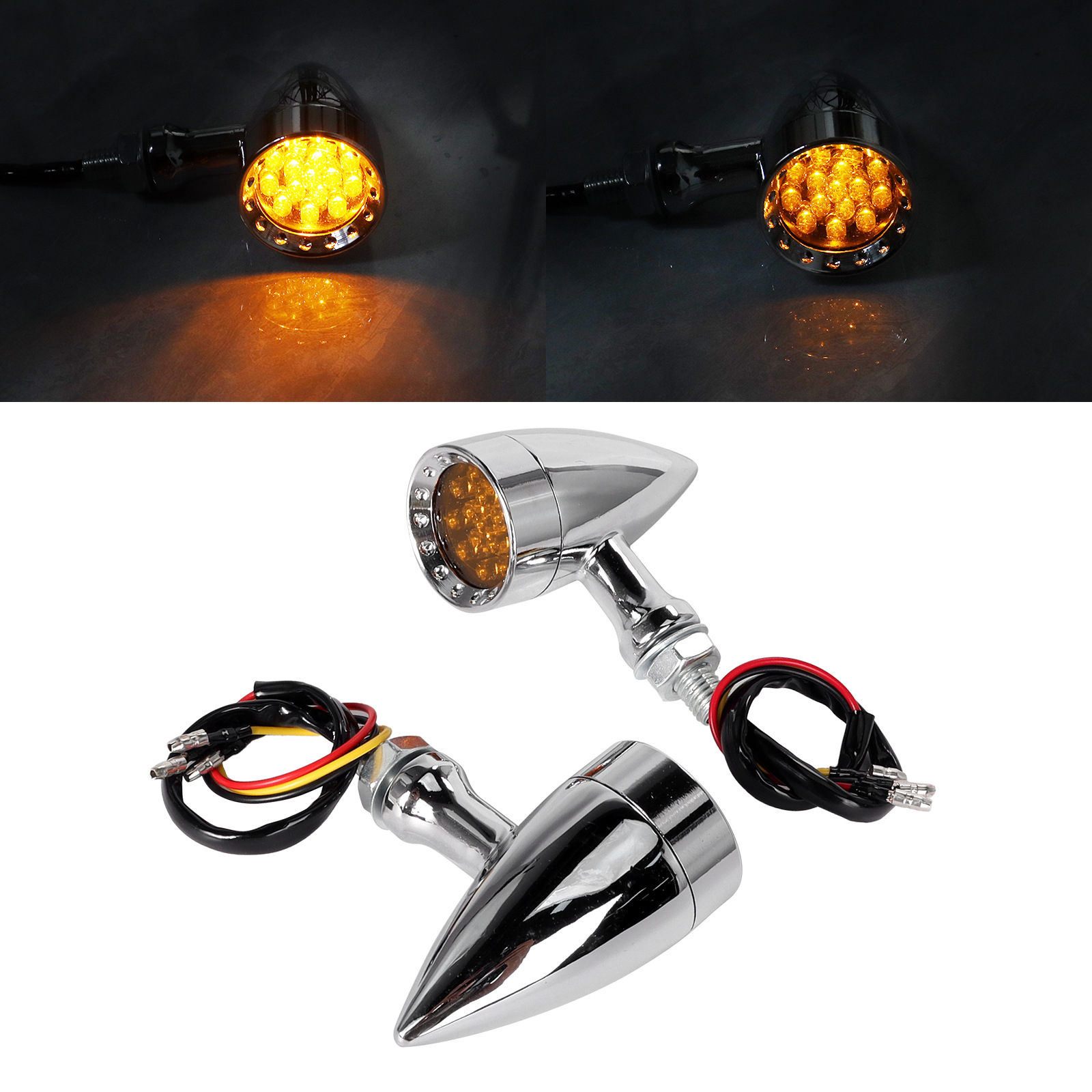 Motorcycle Retro Modified Aluminum Alloy Turn Signal Light Harley Cruiser Led Grid Bullet Turn Light