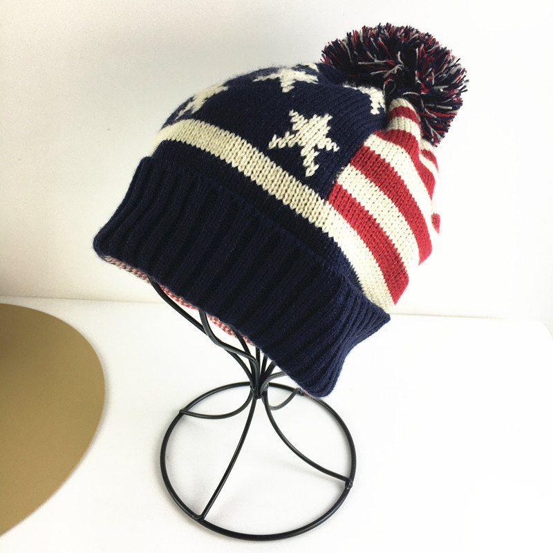 Unisex Cute hairball knitted hat Autumn Winter men's and women's trends Star striped warm woolen hat pullover hat_voghion.com