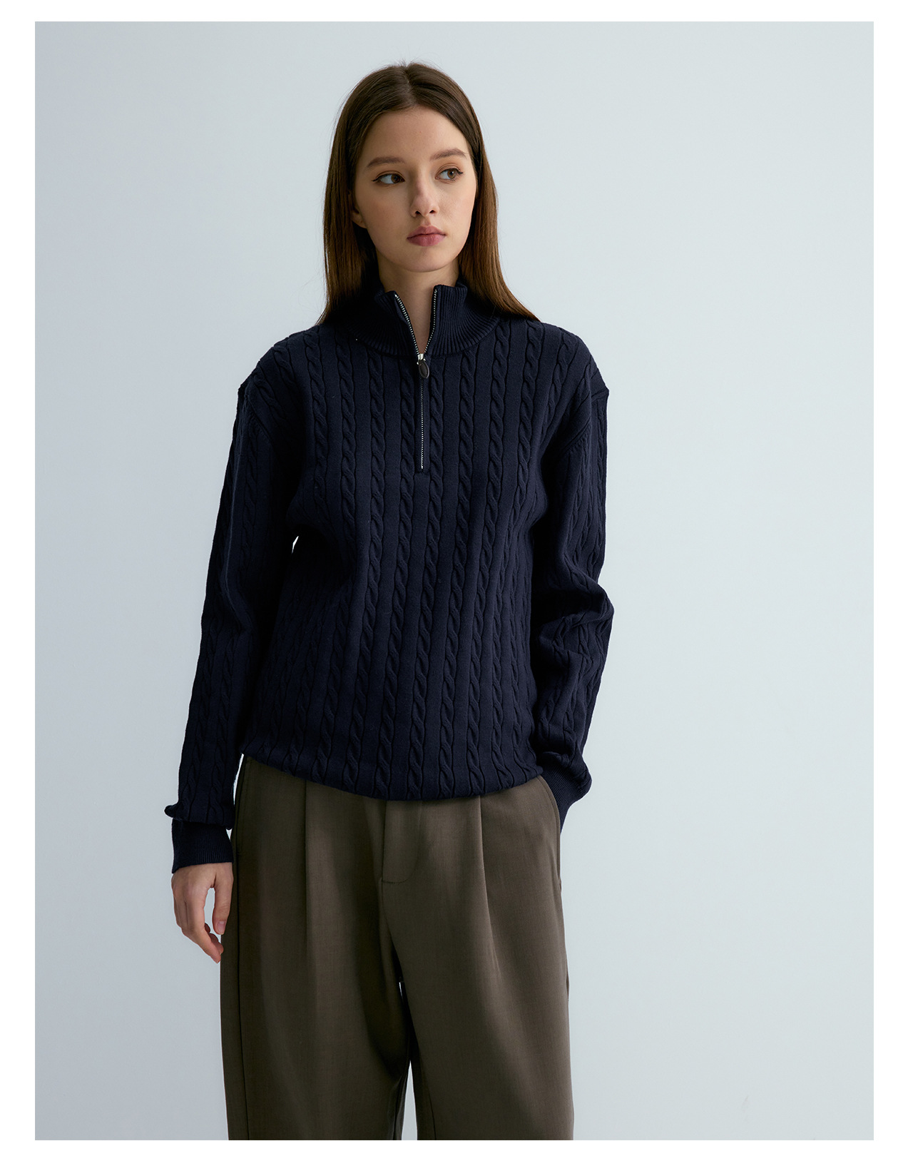 UNF 250g Half-Zip Cable-Knit Mock-Neck Sweater