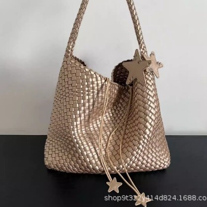 Advanced Niche Design Handmade Woven Bag Large Capacity Tote Bag Casual Lazy Style Shoulder Underarm Bucket Bag