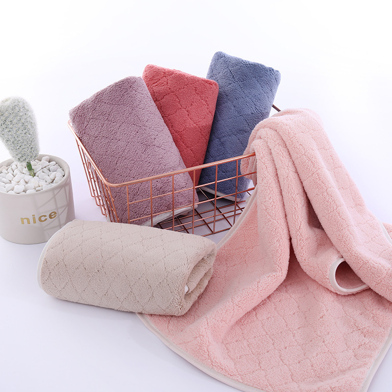 Warp Knitted Coral Fleece European Flower Towel Household Plain Color Thickened Absorbent Adult Face Towel Quick Bath Dry Baotou Face Towel