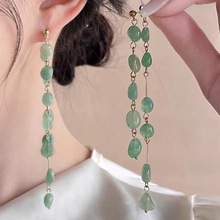 绿色天然石水晶后挂式耳饰森系超仙气质长款一款两戴耳环旗袍耳饰