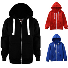 2022秋冬外贸eBay儿童套头纯色拉链连帽抓绒卫衣外套