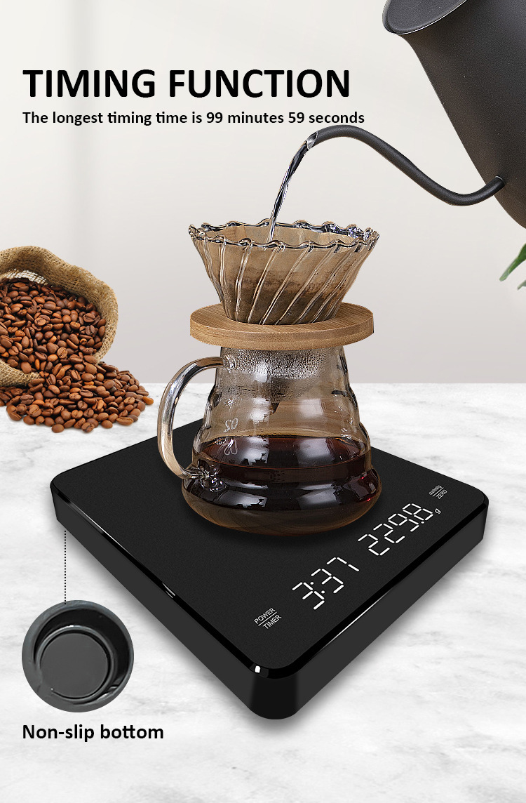 手冲咖啡电子秤自动计时3kg家用厨房秤台称新款LED隐屏充电咖啡称详情3