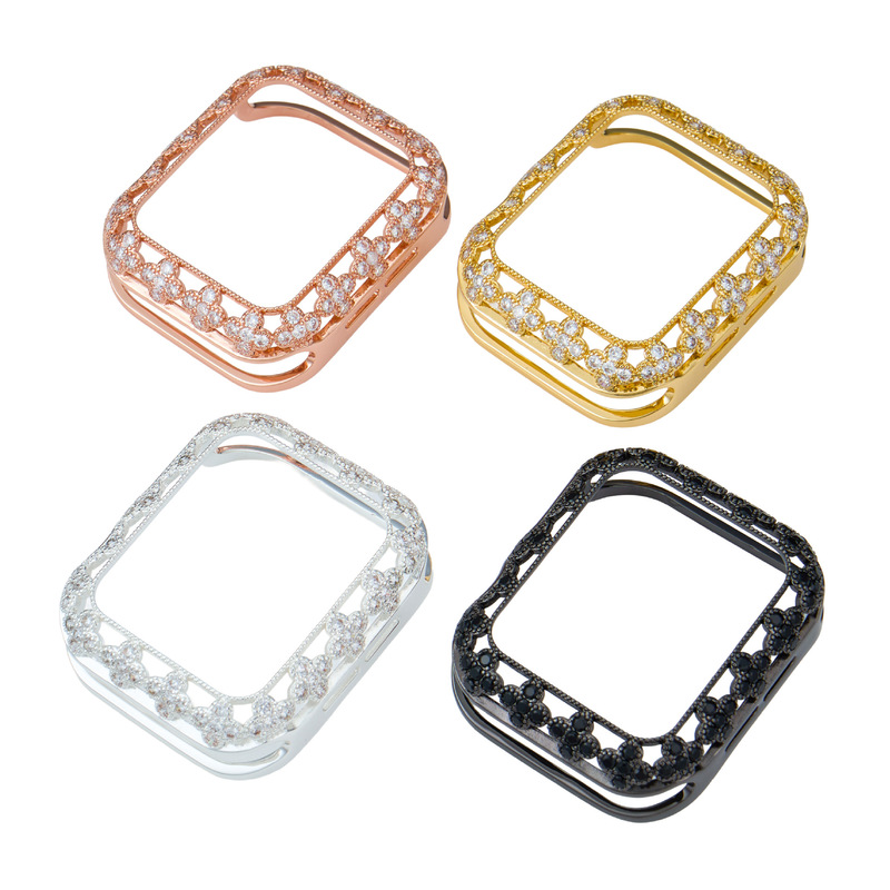 Suitable for Apple Watch Series11/Se3 Four-Leaf Clover Inlaid Zircon Watch Case Apple Metal Protective Case