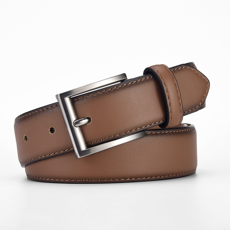 French Vintage Leather Belt Men's Classic Versatile Pin Buckle PU Brown Men's Business Casual Belt, Factory In Stock_voghion.com