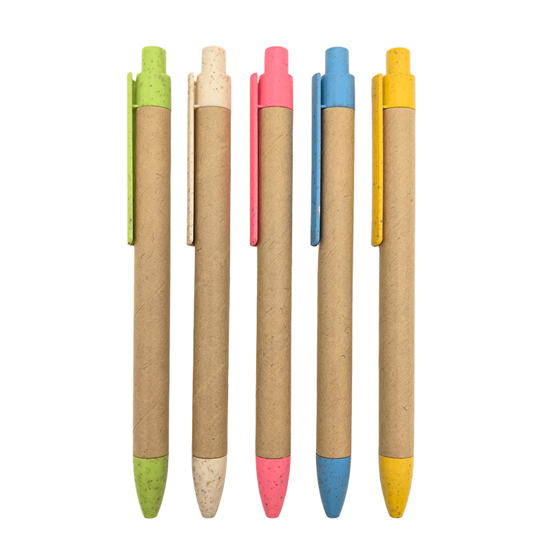 Bolígrafo de bolas de tubo de papel de venta en caliente transfronteriza con agujeros de respiración en la parte superior del material de paja degradable papel kraft