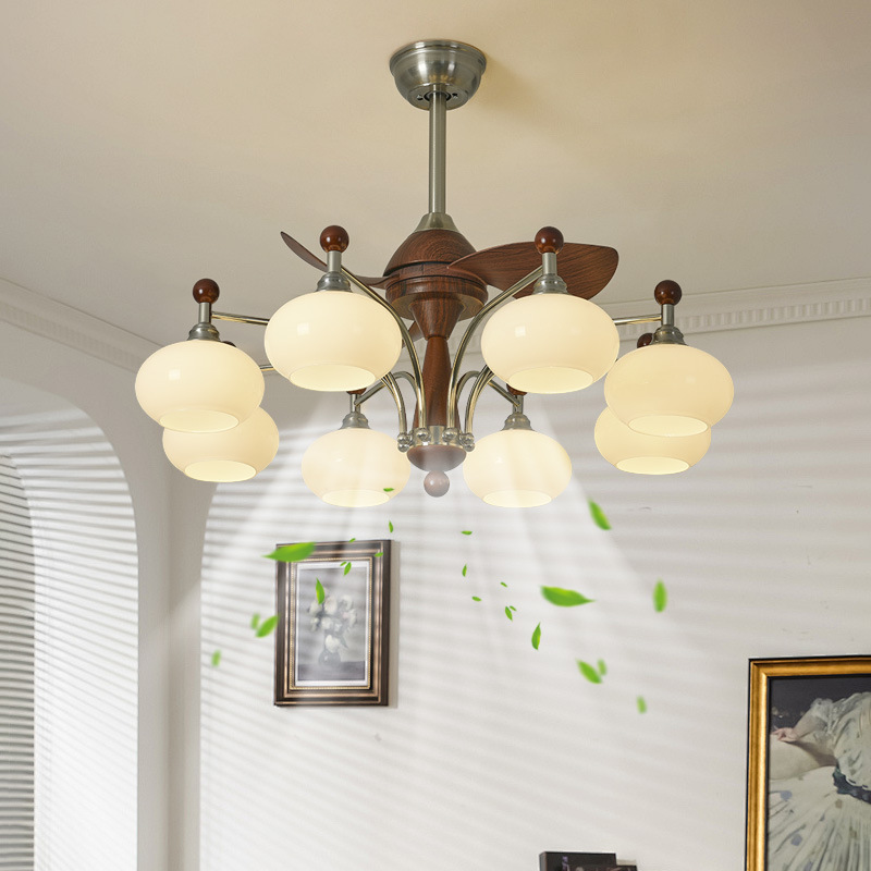 Lámpara de ventilador medieval 2025 nueva sala de estar comedor ventilador de techo americano de estilo europeo con lámpara lámpara silenciosa de conversión de frecuencia integrada