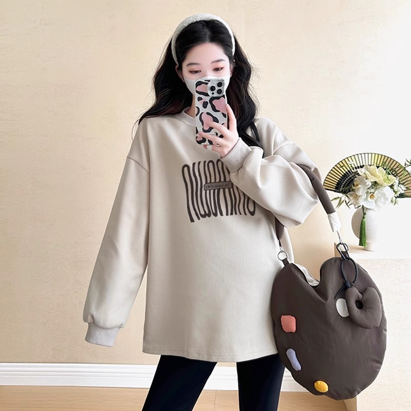 2025년 신상품 임산부복 화이트 그레이 스웨터 봄 가을 투피스 슈트 패셔너블 대형 쁘띠트 상의