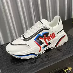 Genuine Leather Men's Sneakers Soft Sole Comfortable Color-Block Casual Shoes European Style Printed Thick Sole Elevator Dad Shoes
