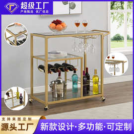 家庭用厨房手推餐车红酒架酒杯架钢木结构适用酒吧或餐厅可定制