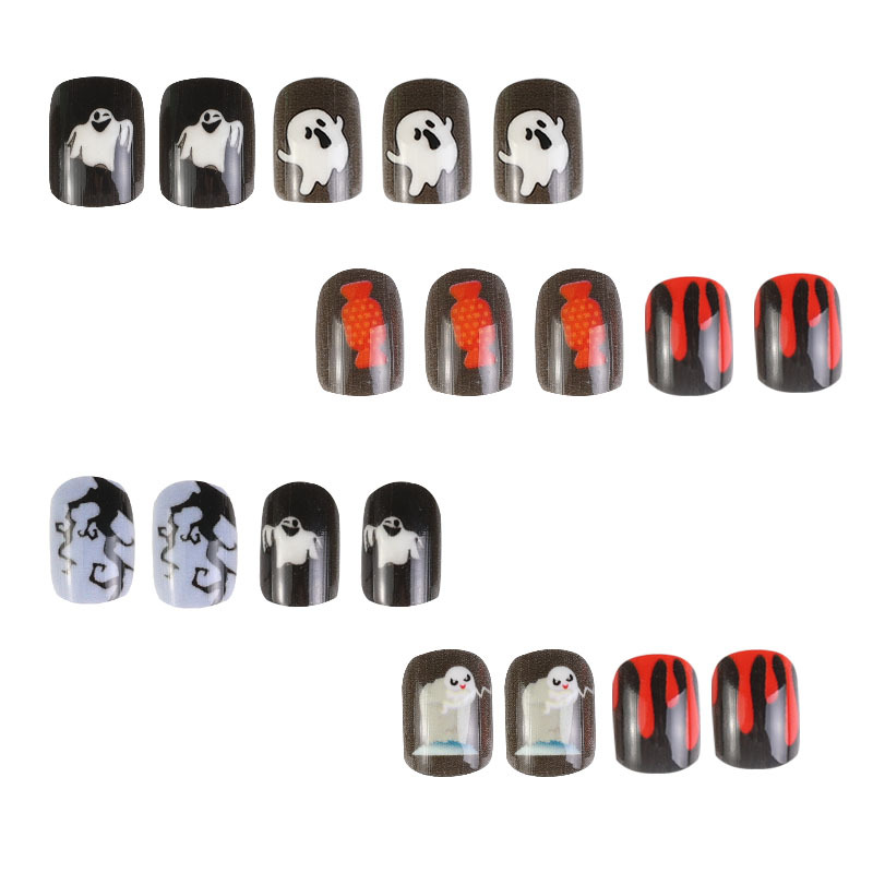 Uña de Halloween manicure rosa caramelo amor negro estrella luna fantasma blanco diamante uñas