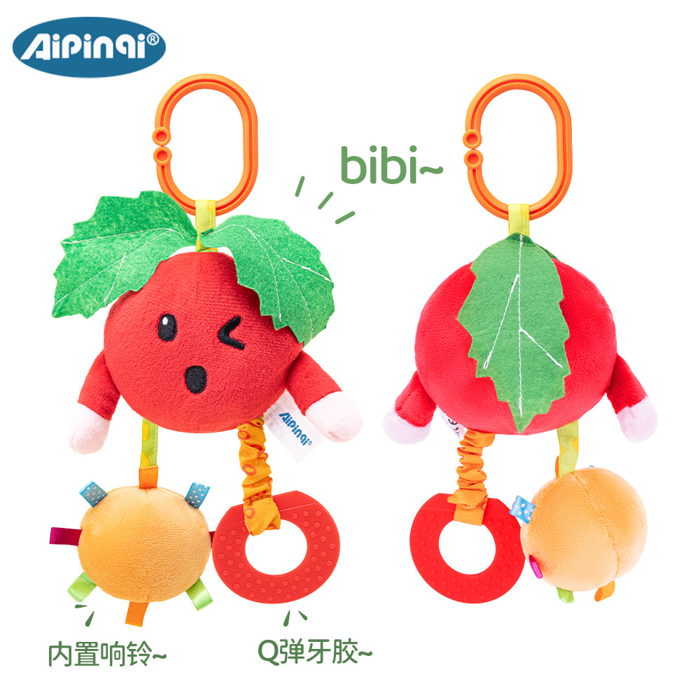 Nuevo juguete colgante de frutas para bebé, juguete de campana para carrito de bebé, juguete colgante de frutas de peluche para cuna, venta al por mayor en stock.