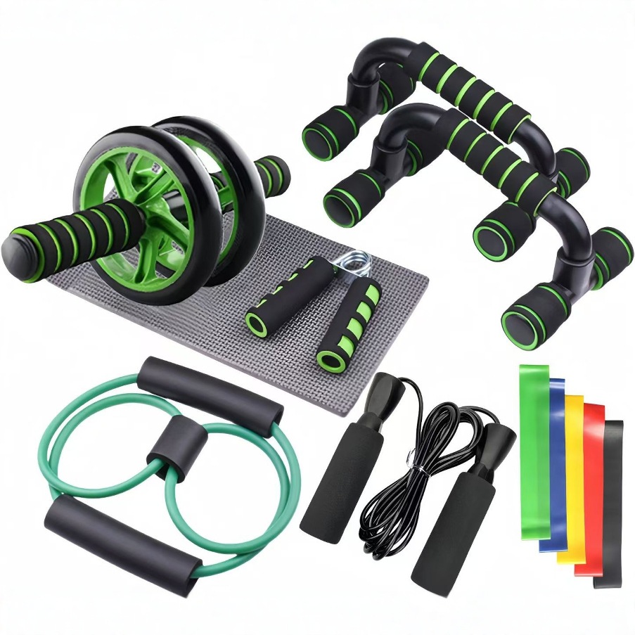Black Abdominal Fitness Wheel Set, Abdominal Fitness Equipment, Home Men's Abdominal Muscle Equipment, Office Fitness, Belly Reduction, Shaping and Abdominal Tightening