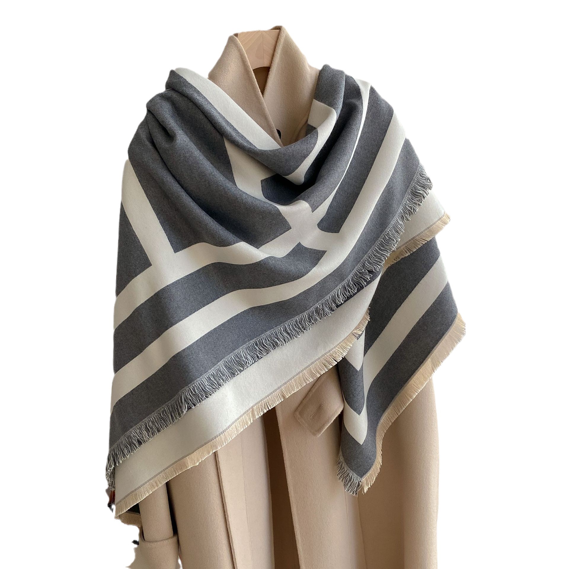 2023 Otoño e Invierno Nueva carta MO bufanda de cachemir de doble cara mantón de la habitación con aire acondicionado ropa exterior de viaje capa engrosada para las mujeres