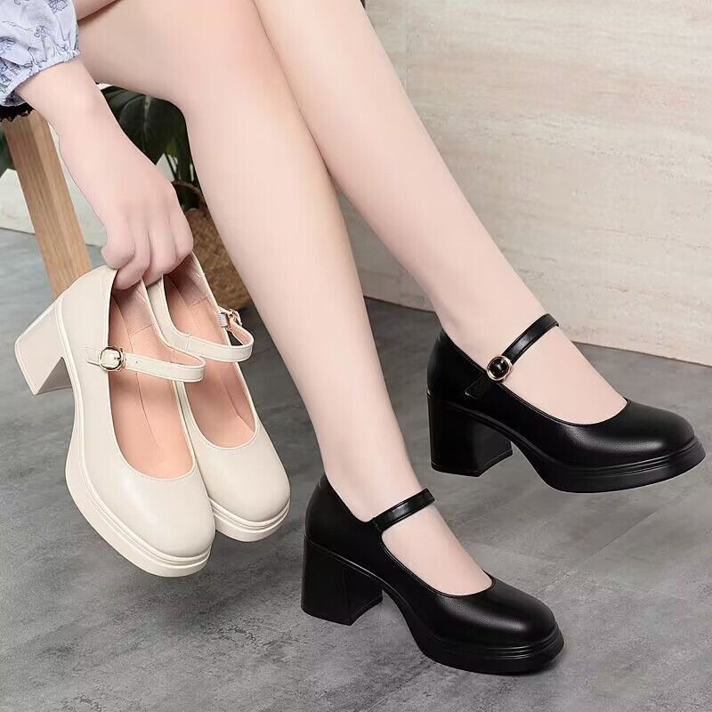 Ultra-light, one-strap, chunky-heeled black high-heeled shoes for women, new model for work and commuting, comfortable and not tiring for the feet, Mary Jane style Ultra-light, one-strap, chunky-heeled black high-heeled shoes for women, new model for work and commuting, comfortable and not tiring for the feet, Mary Jane style