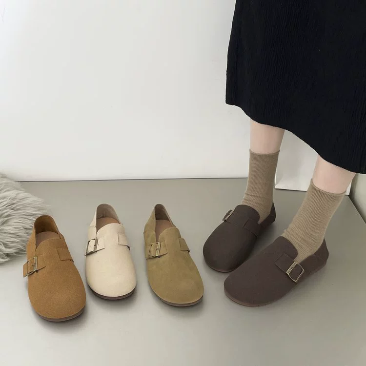 Женские туфли Birkenstock 2025 года, весна, корейский стиль, плоские женские туфли, новые туфли на одну ногу, ретро, мягкая подошва, одинарные туфли с рисунком бобов