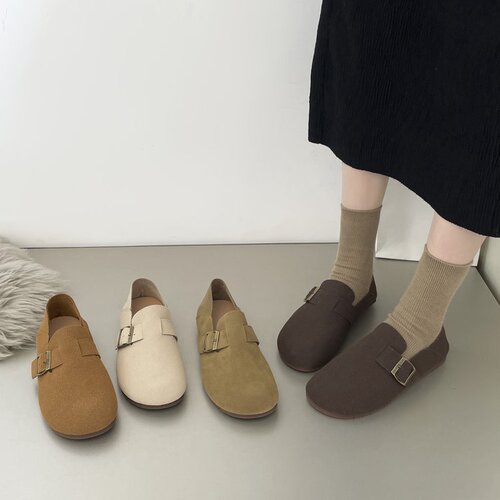 Birkenstock shoes for women 2024 autumn Korean version flat women's shoes new slip-on lazy shoes retro soft sole beanie shoes