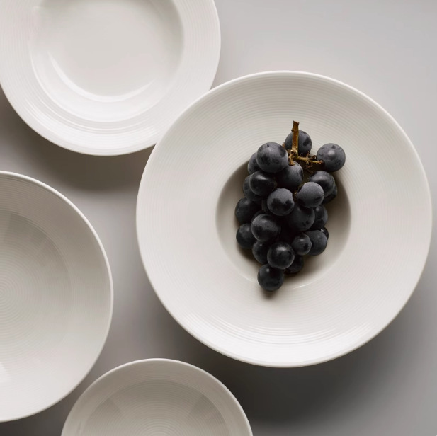 Transfronterizo cola única serie de línea de cerámica de perla blanca cubierta de espaguetas plato de filete taza de café espresso