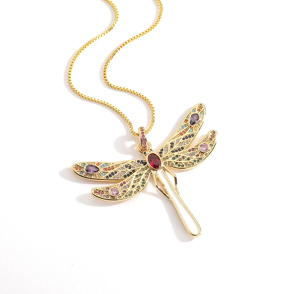 new womenu0027s copper micro-encrusted zircon pendant insect dragonfly necklace