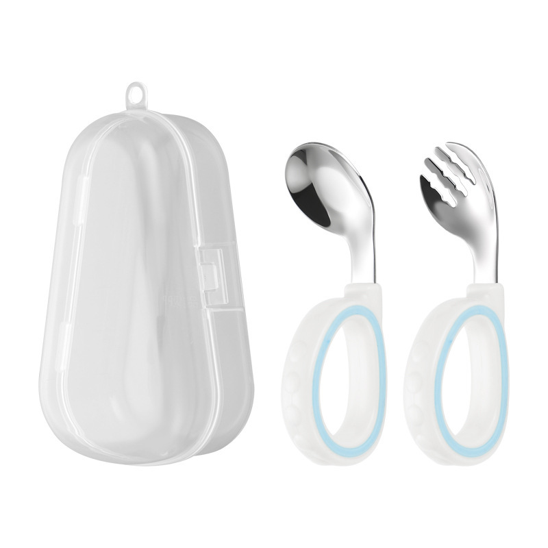 파란색 숟가락과 포크 상자