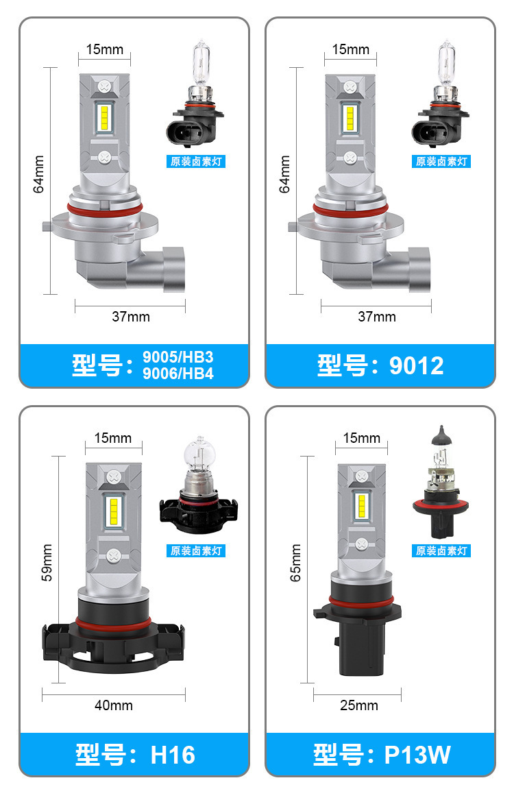 Amazon New Car Led Headlight 1:1 Direct Plug Mini H1 H7 H3 H11 P13W9005 9006