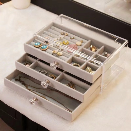 Fleece jewelry storage box earring and ring storage box accessory dustproof drawer-style gem box vanity storage
