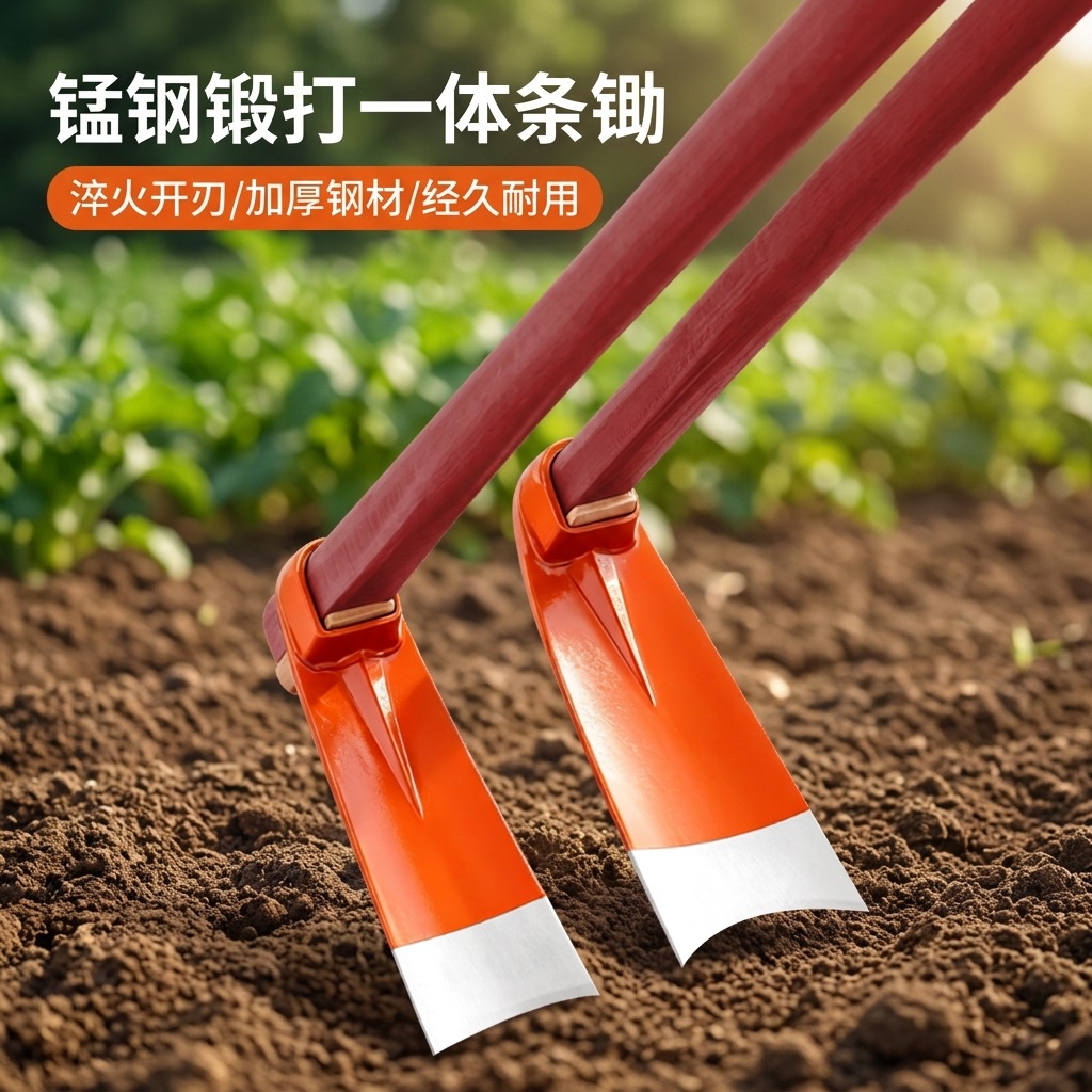 厂家批发锰钢橙色一体条锄加厚锄头农用农具户外挖土开荒种菜挖地