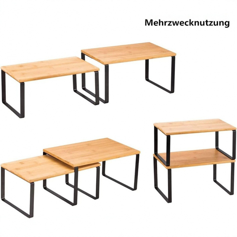 Bamboo and wood color + black iron frame four-piece set