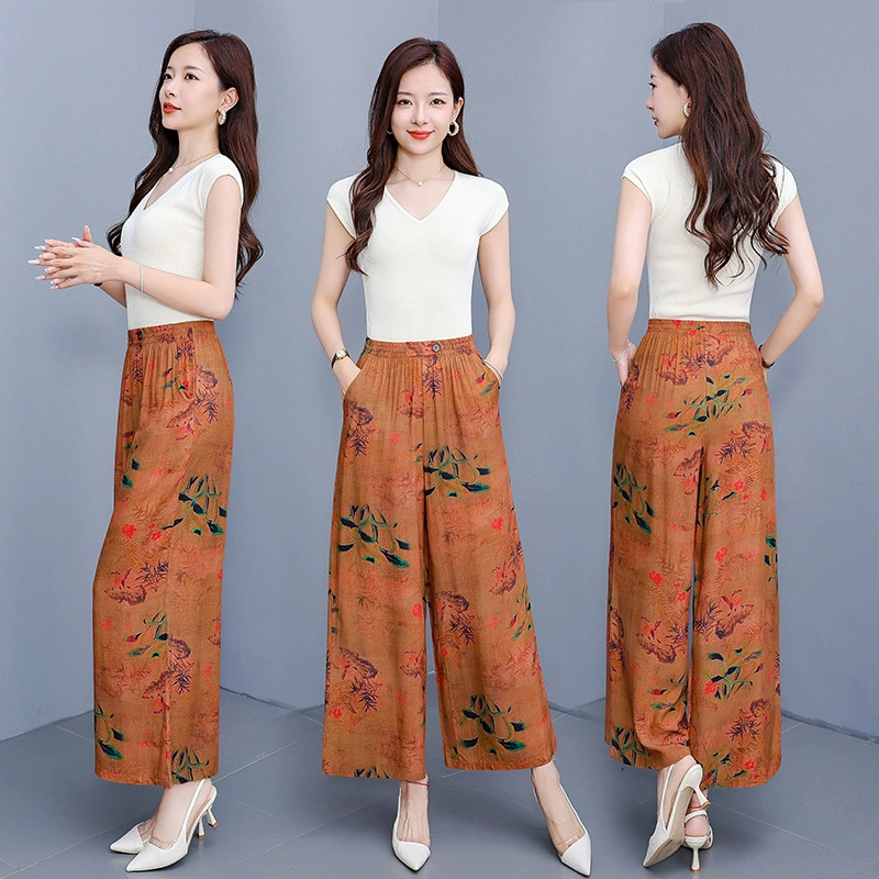 2025 новый летний высокий пояс богемный стиль брюки широкие брюки дышащие укороченные брюки