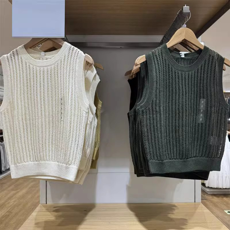 2024 Women's Mesh Round Neck Sleeveless Short Knitted Sweater Vest Thin Jacket Air Conditioning Shirt 467796 2024 Women's Mesh Round Neck Sleeveless Short Knitted Sweater Vest Thin Jacket Air Conditioning Shirt 467796