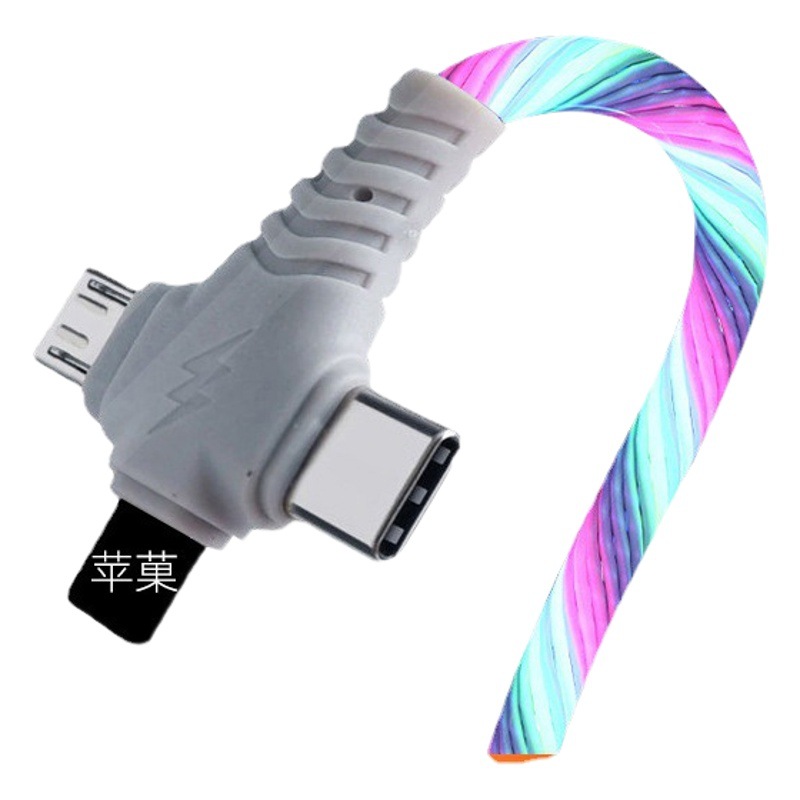 Cable de carga luminoso tres en uno para teléfono móvil, cable de datos streamer de carga súper rápida adecuado para Apple Huawei Android tipo c