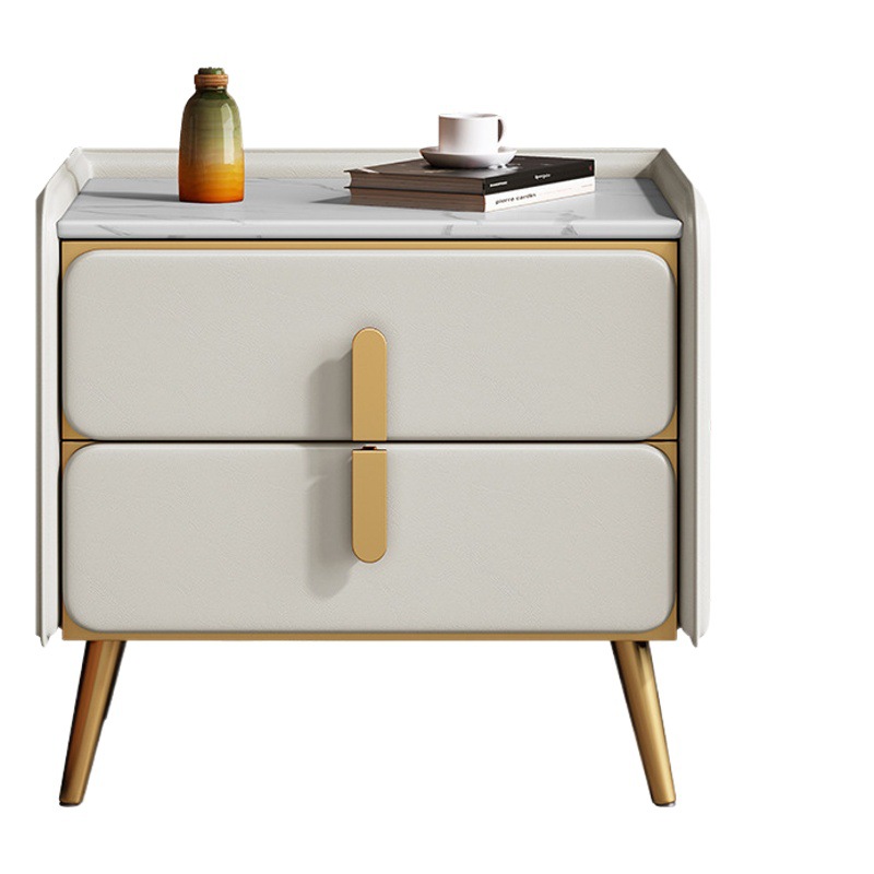Madera maciza mesita de noche Luz de lujo de alto grado dormitorio simple moderna mesita de noche hogar roca placa pequeña mesita de noche gabinete de almacenamiento