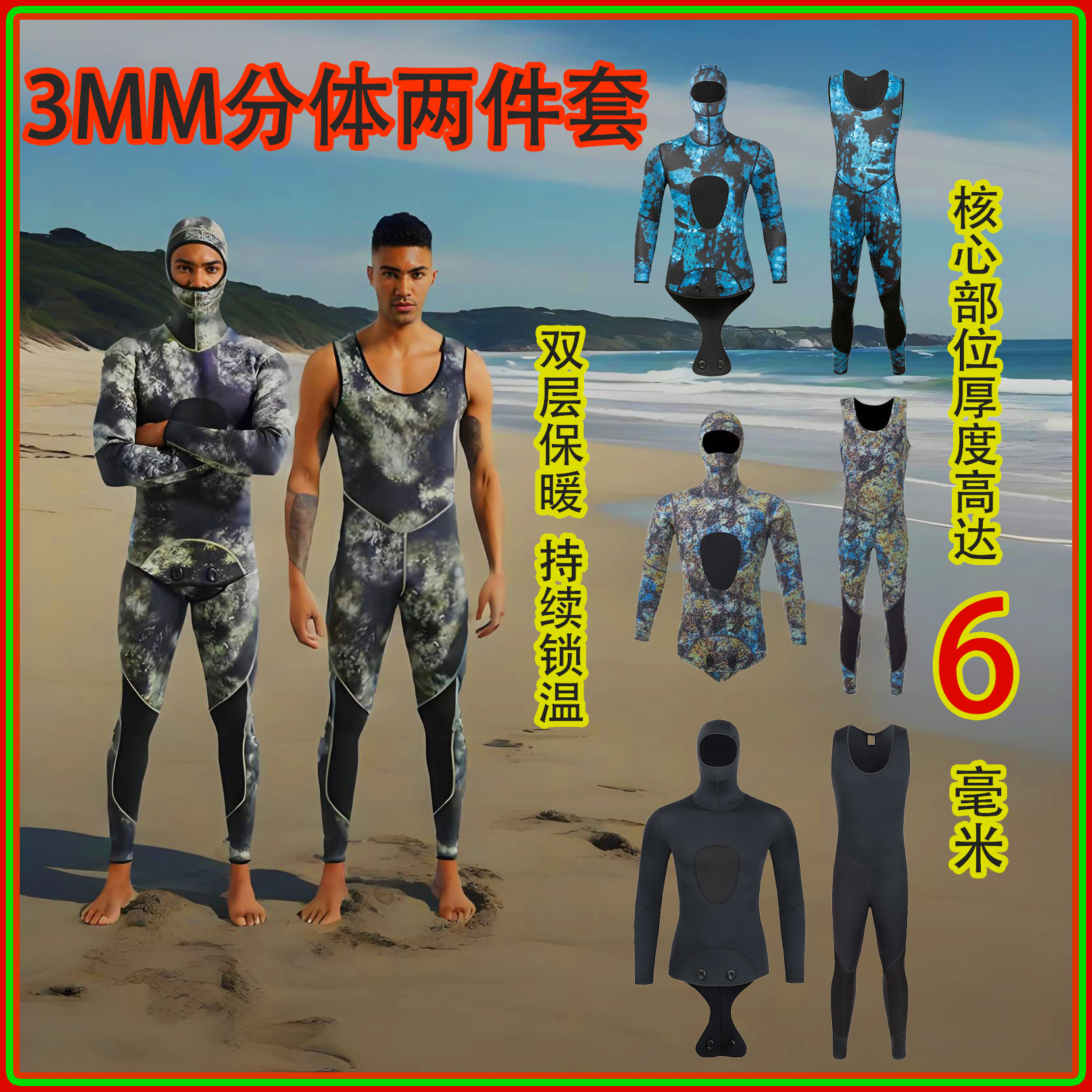 Wetsuit 3mm Long Split Wetsuit Cold-Proof and Warm Wet Free Diving Suit Equipment Warm Surfing Suit