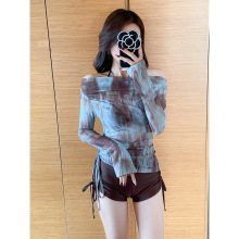 保守比基尼三件套带罩衫遮肚显瘦性感高腰平角裤2024年新款泳衣女