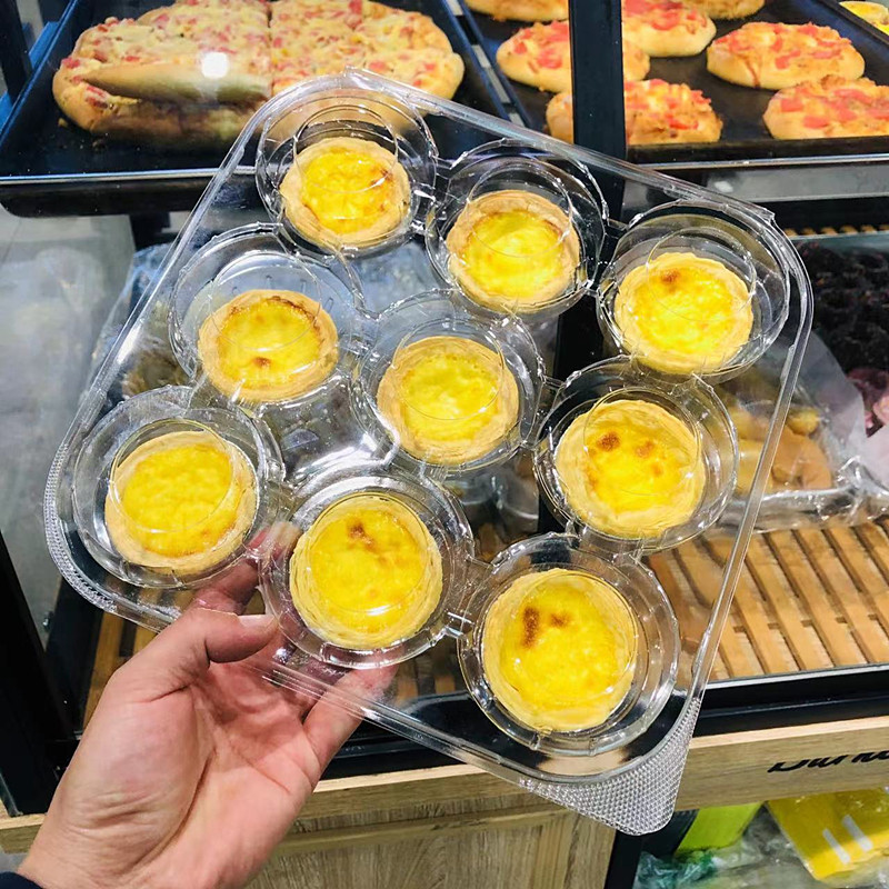 新款蛋挞月饼盒蛋黄酥塑料烘焙蛋糕点心盒2-4-6一次性有盖颗粒装9