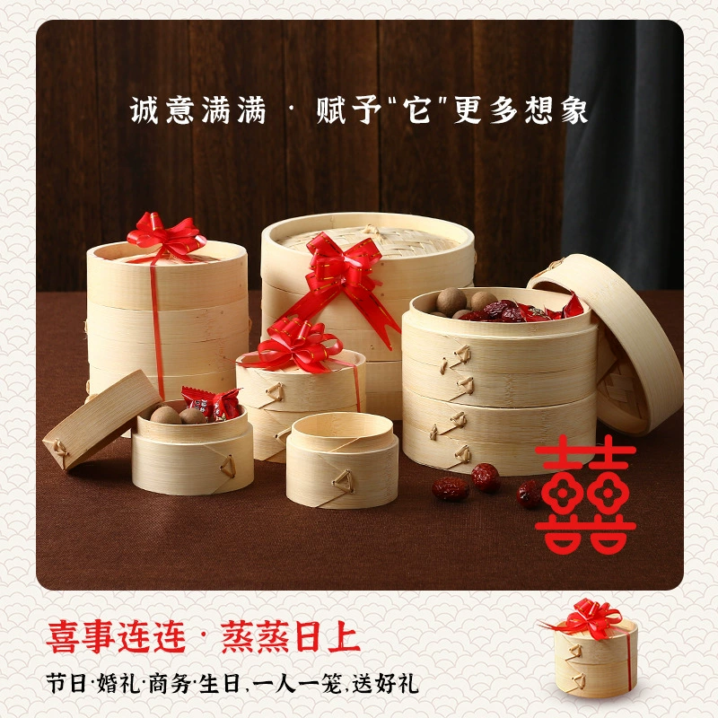 Bamboo steamer (Nixin), natural bamboo woven, stackable, sizes 8–40 cm