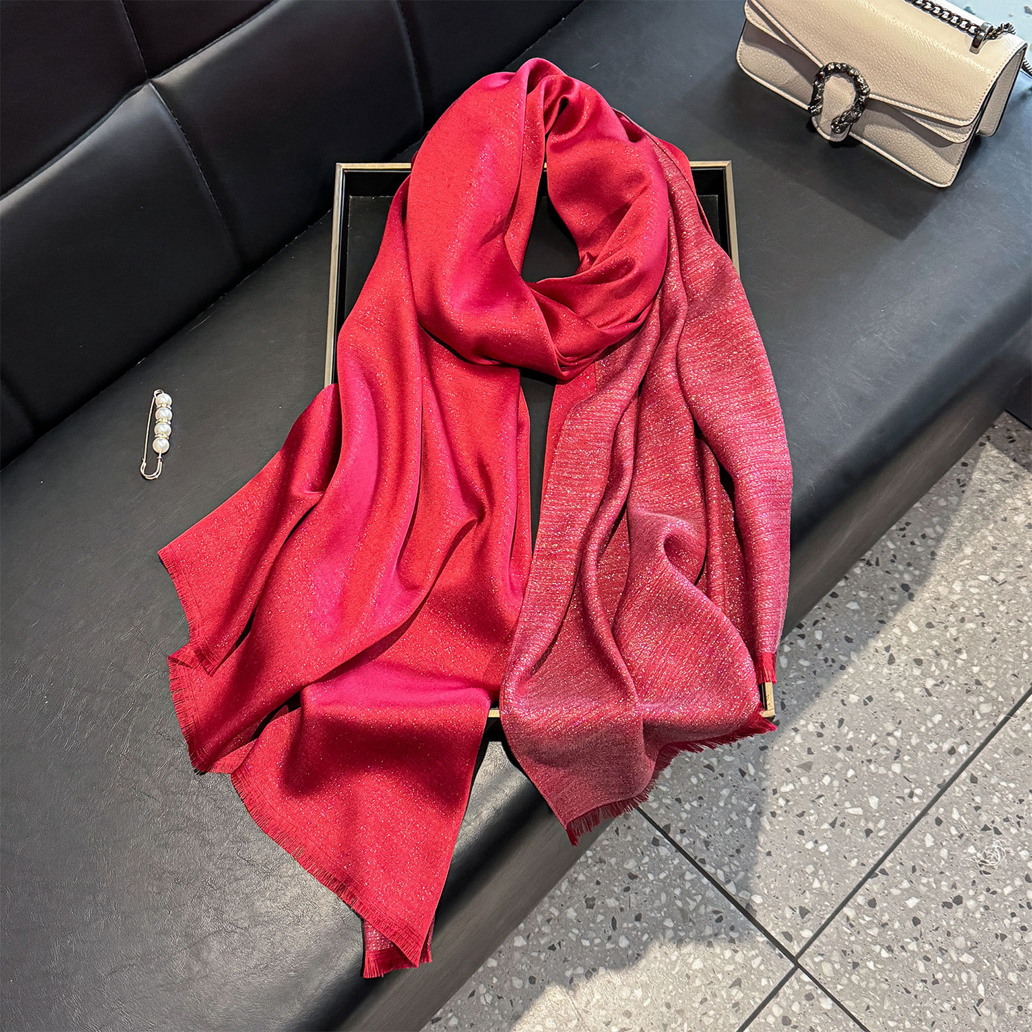 Women's Silk Scarf With Gold Thread Solid Colour Long Beach Wrap_voghion.com