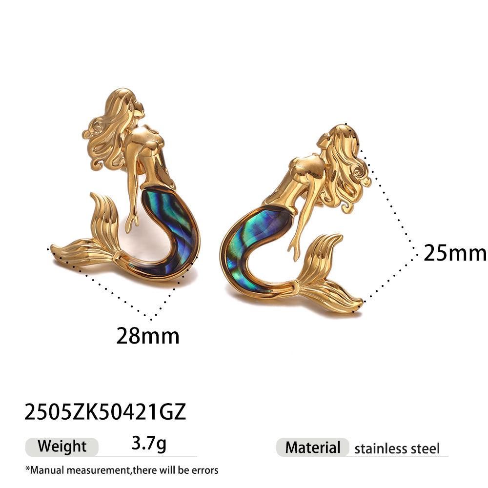 Tena collar de acero inoxidable europeo y americano femenino nicho mitología griega sirena collar de aceite de goteo hecho a mano traje de pendientes femenino