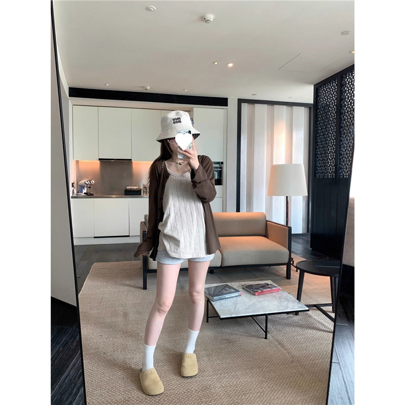 咖色防晒开衫设计感微透吊带套装女夏新款慵懒风宽松显瘦两件套|undefined